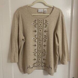 Alfred Dunner Embroidered 3/4 Sleeve Top, Size XL